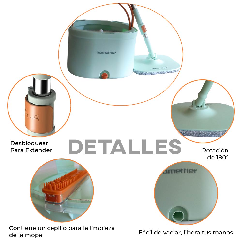 Foto 4 | Cubeta Giratoria Con Trapeador Con Mopas Lavables Incluidas Verde