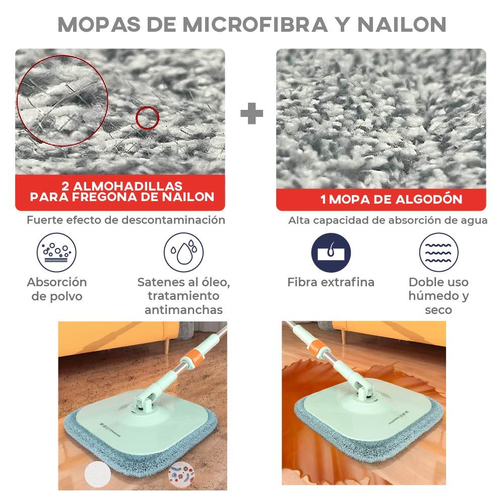 Foto 7 | Cubeta Giratoria Con Trapeador Con Mopas Lavables Incluidas Verde