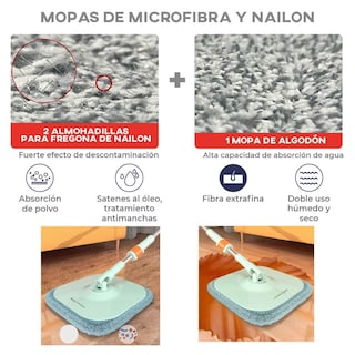 Foto 7 | Cubeta Giratoria Con Trapeador Con Mopas Lavables Incluidas Verde