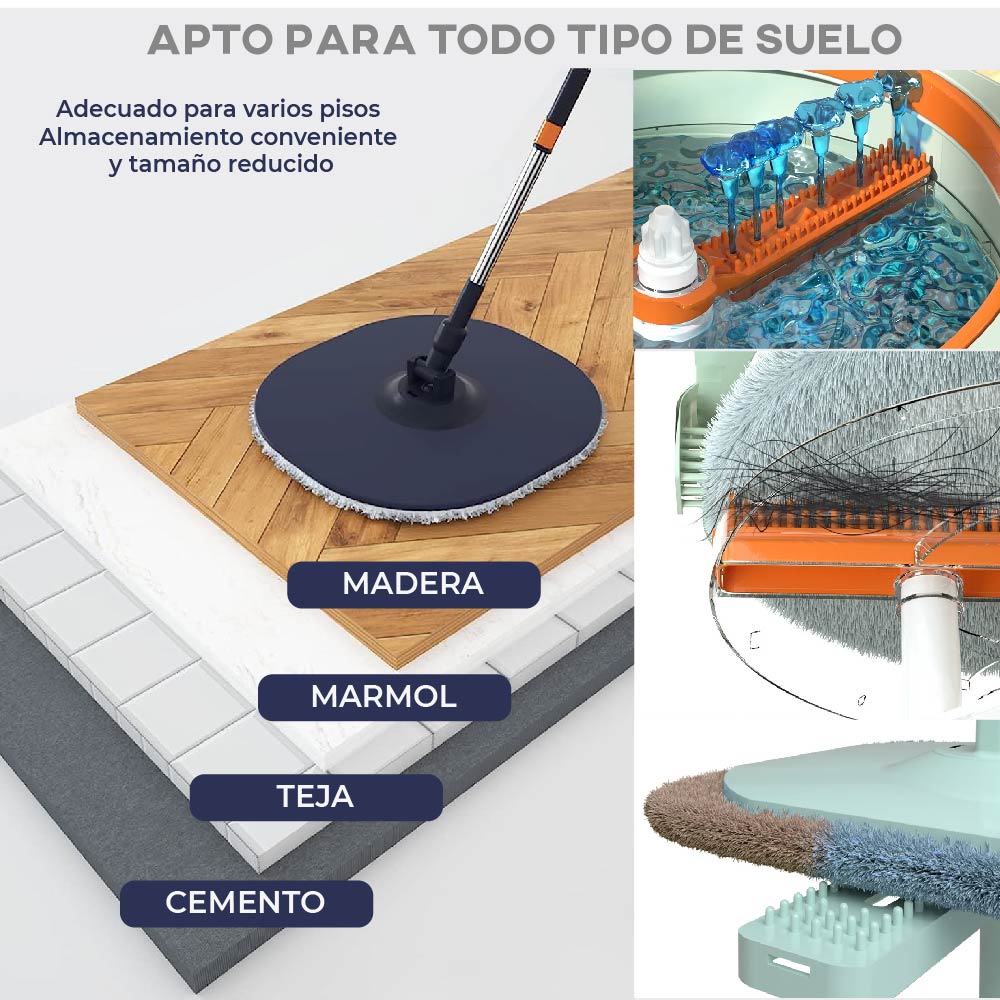 Foto 8 | Cubeta Giratoria Con Trapeador Con Mopas Lavables Incluidas Verde