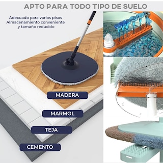 Foto 8 | Cubeta Giratoria Con Trapeador Con Mopas Lavables Incluidas Verde