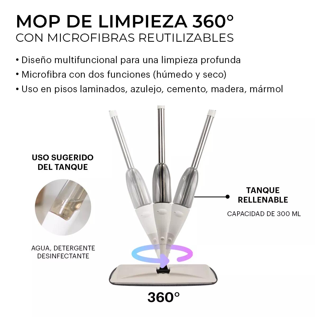 Foto 4 pulgar | Trapeador Microfibra con Atomizador Kimhi Giratorio 360