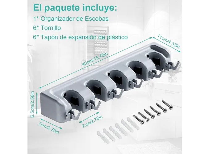 Foto 3 pulgar | Porta Xtellar Escobas Organizador De Escobas 5 Espacios Y 6 Ganchos