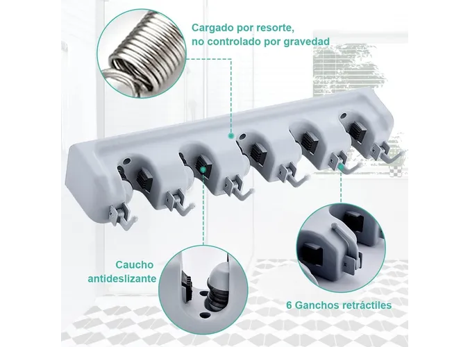 Foto 5 pulgar | Porta Xtellar Escobas Organizador De Escobas 5 Espacios Y 6 Ganchos