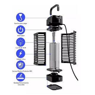 Foto 2 | Lámpara Uv Led Repelente Eléctrica Matamoscas 18 w Eo Safe Imports Esi-14097 Negro