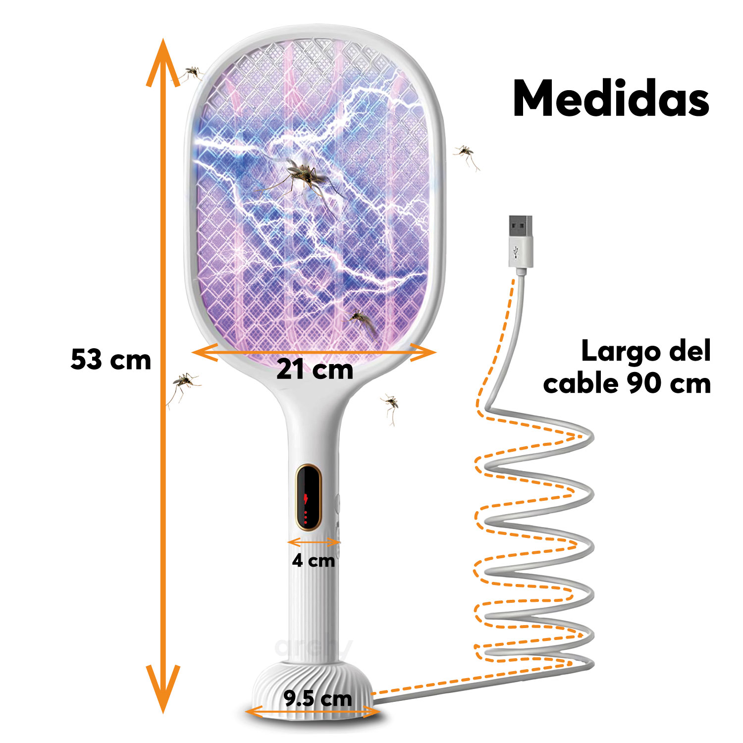 Foto 8 pulgar | Archy Raqueta Mosquitos Electrica Base Recargable 3000 V Mata Moscos Repelente Insectos Electrico Mata Moscas