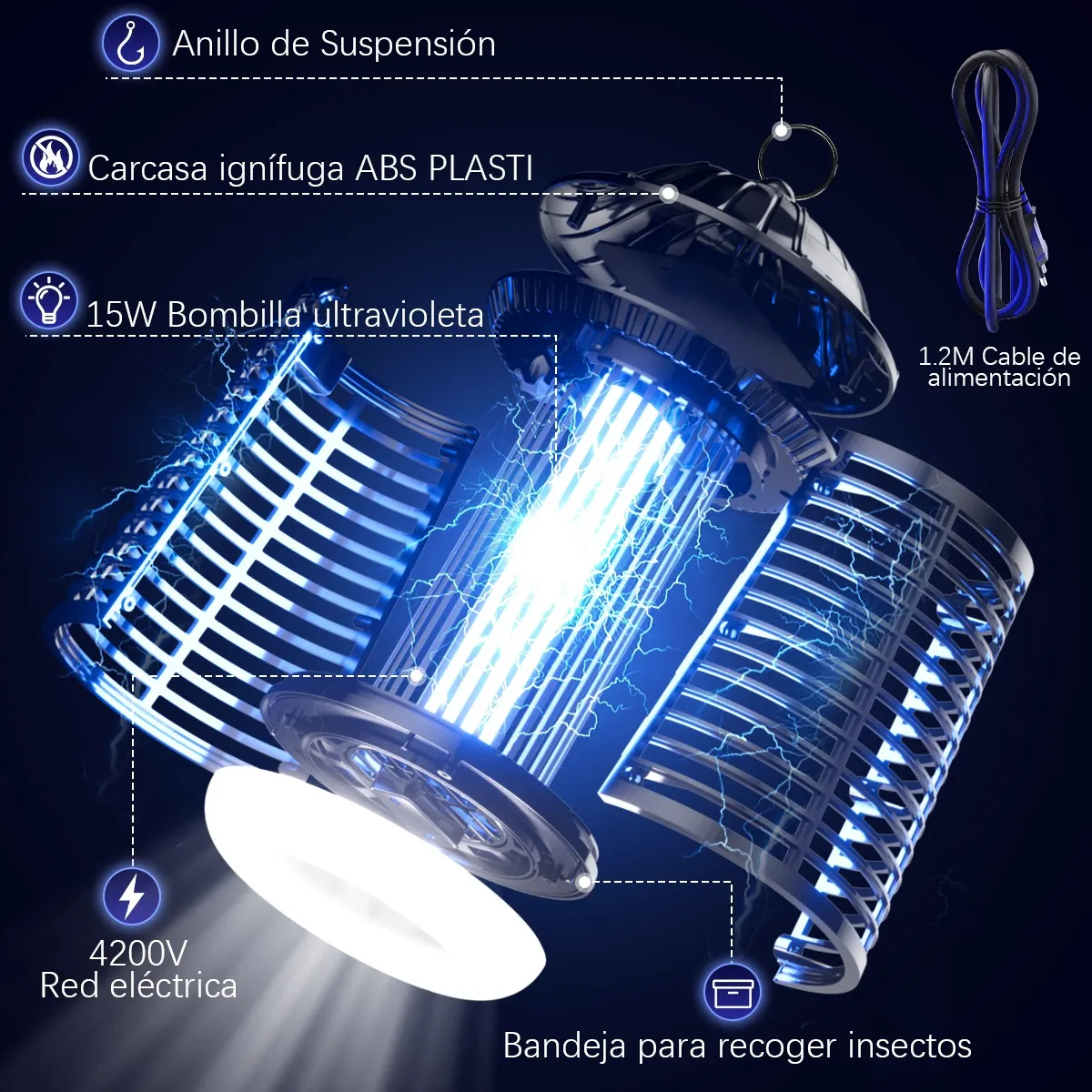 Foto 4 | Lámpara Para Mata Mosquitos Eléctrico Impermeable   Eo Safe Imports Esi-20542 Negro