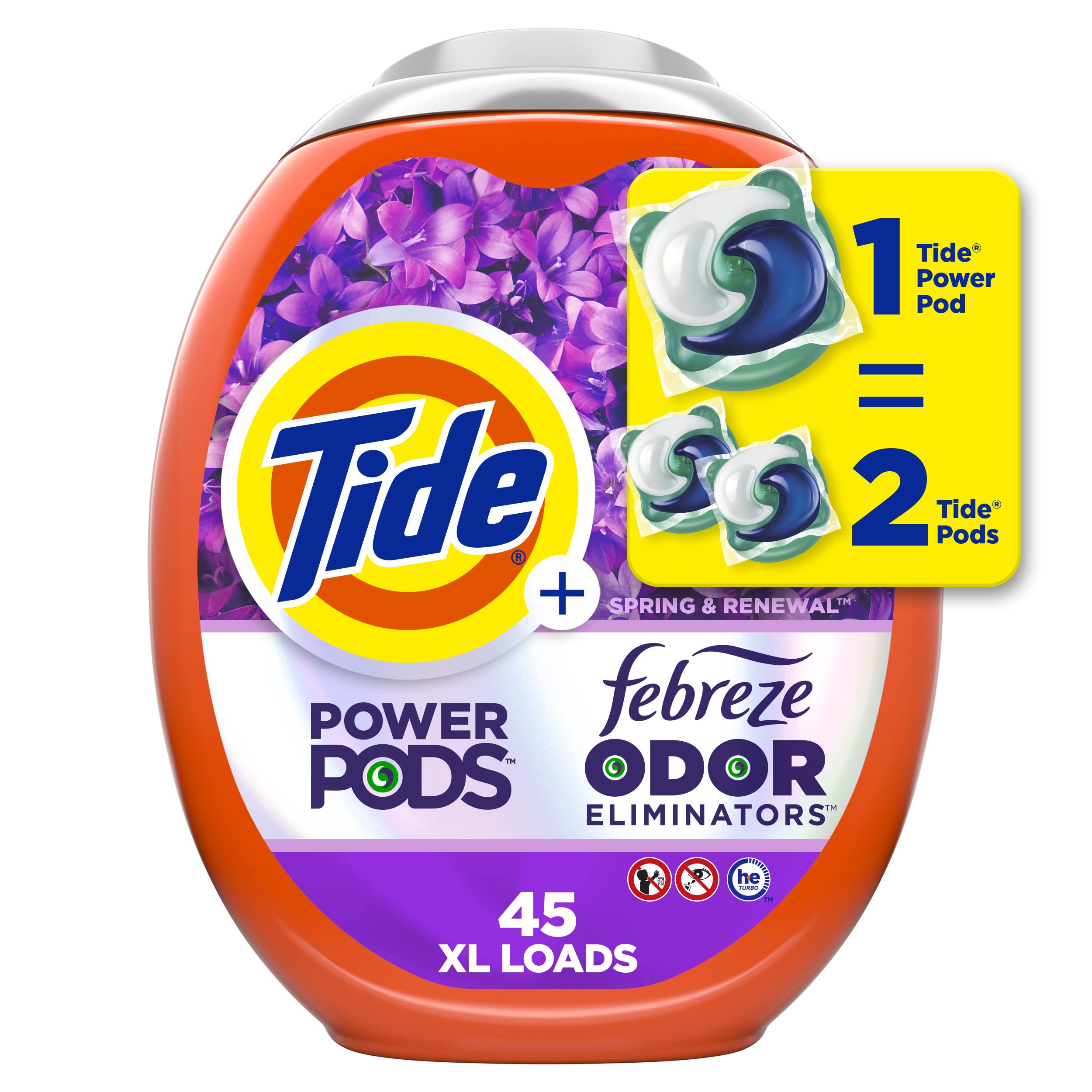 Detergente Para Ropa Pacs Tide Power Pods, 45 Unidades, Aroma Primaveral - Venta Internacional. $994