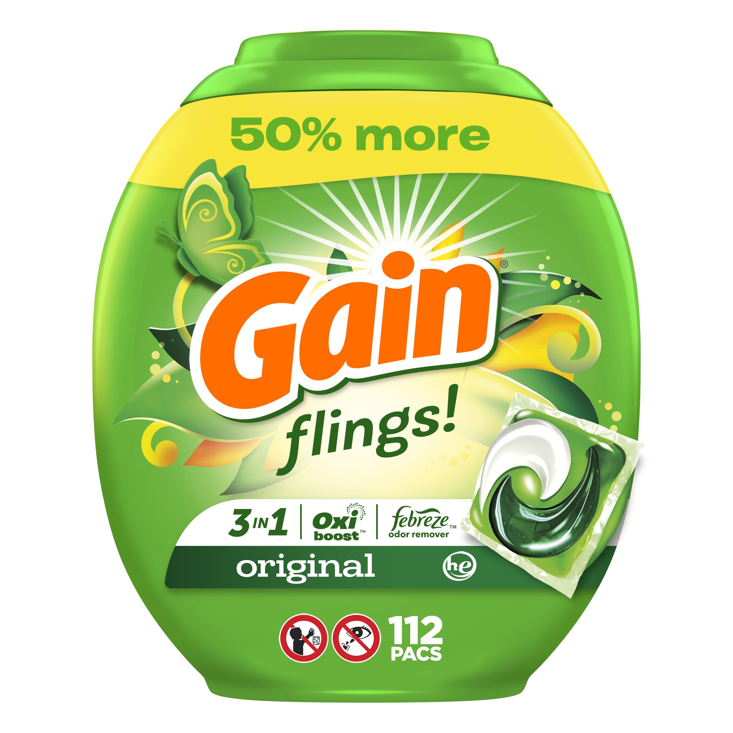 Foto 2 pulgar | Detergente Para Ropa Pacs Gain Flings Original Scent 112 Unidades - Venta Internacional.