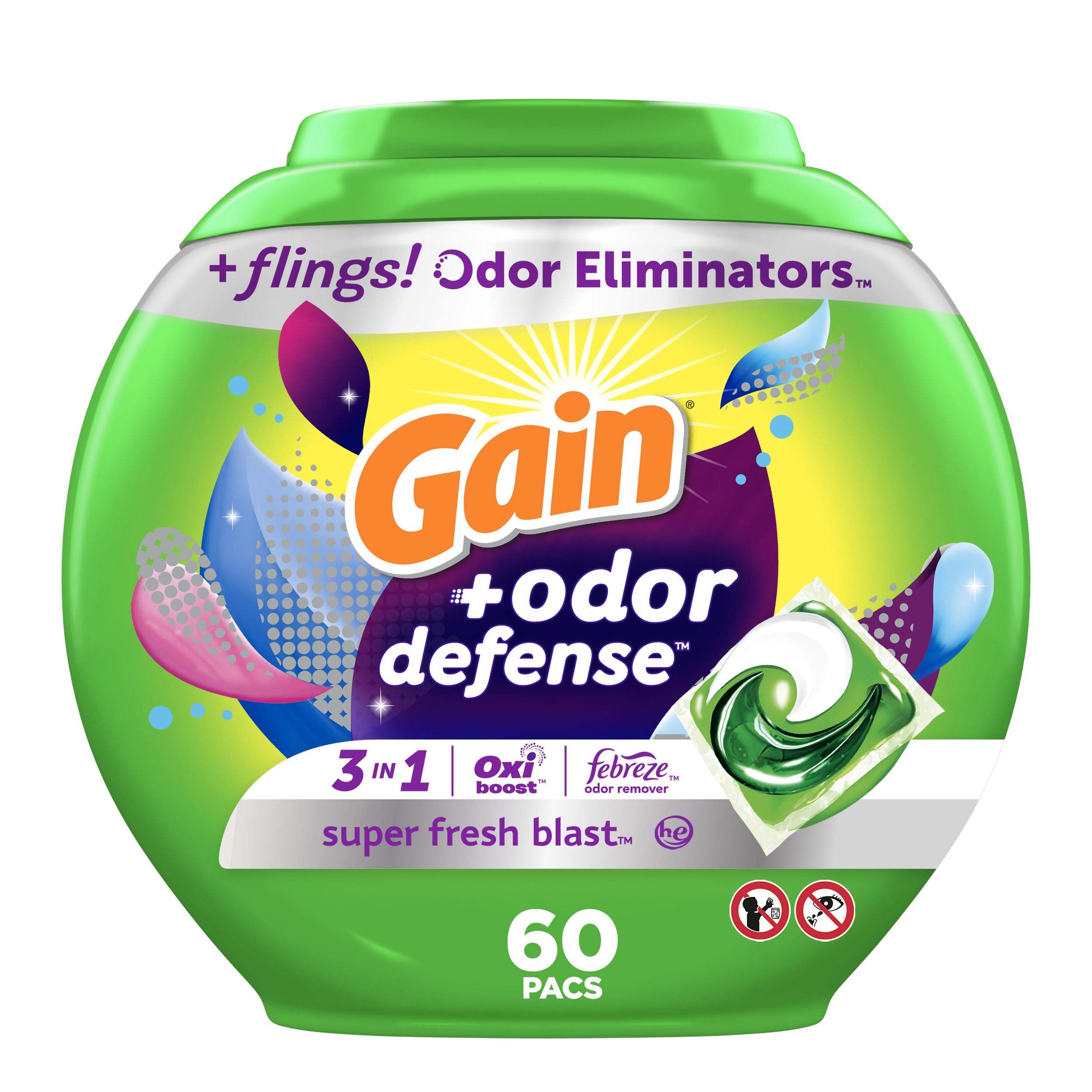 Foto 2 pulgar | Detergente Para Ropa Gain Flings Odor Defense, 60 Unidades - Venta Internacional.