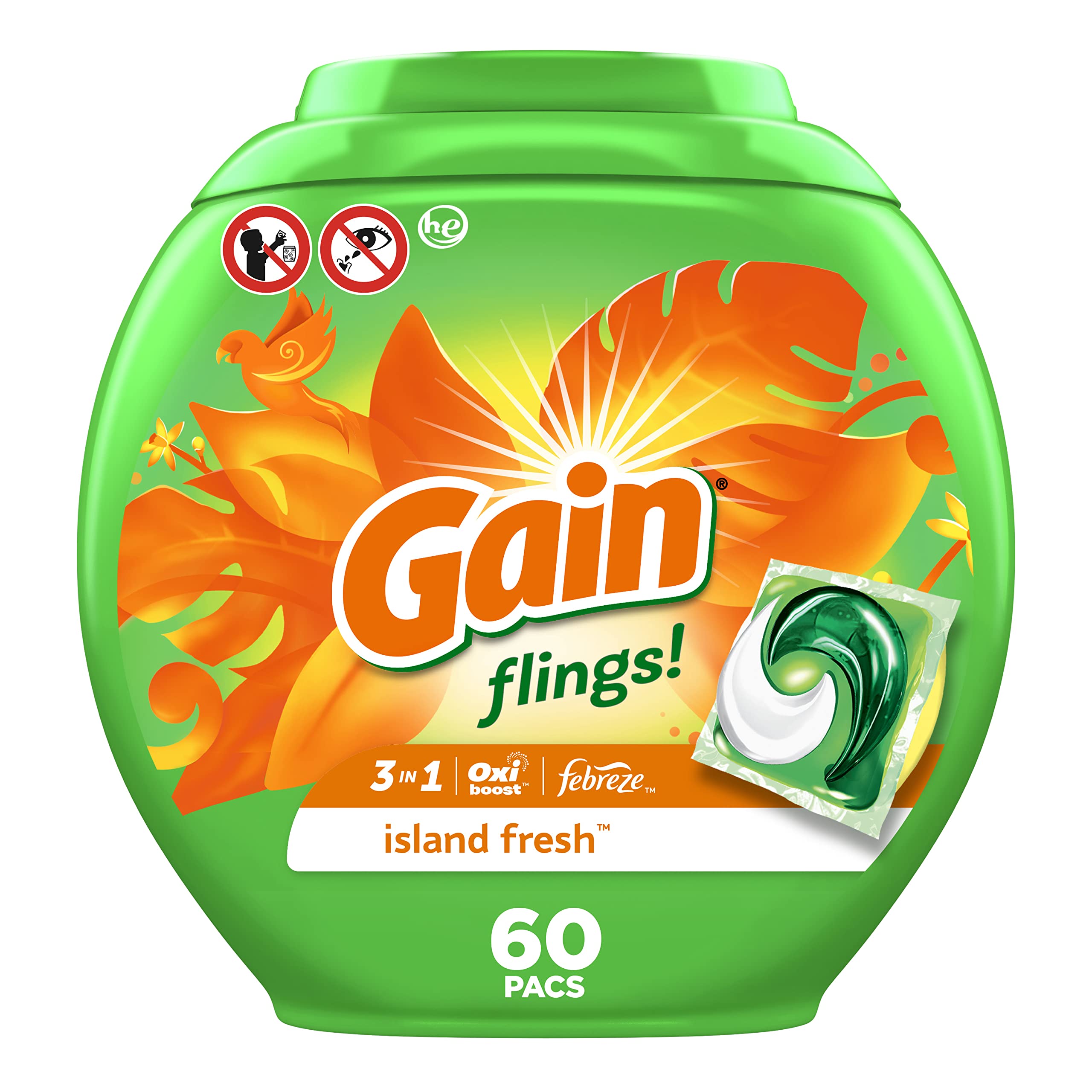 Foto 2 pulgar | ¡paquetes De Jabón Y Detergente Para Ropa Gain Flings! ¡el Island Fresh De 60 Quilates - Venta Internacional.