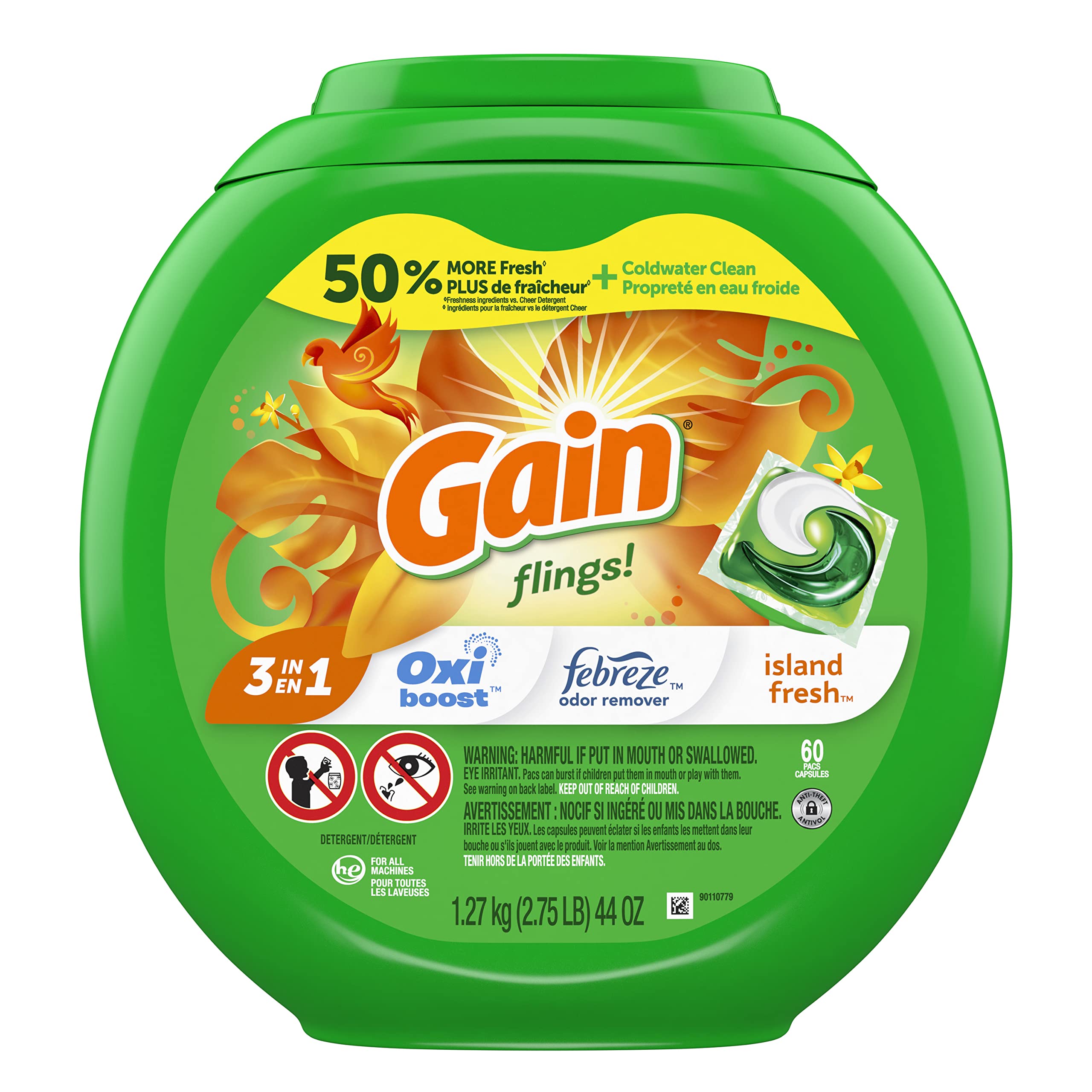 Foto 3 pulgar | ¡paquetes De Jabón Y Detergente Para Ropa Gain Flings! ¡el Island Fresh De 60 Quilates - Venta Internacional.