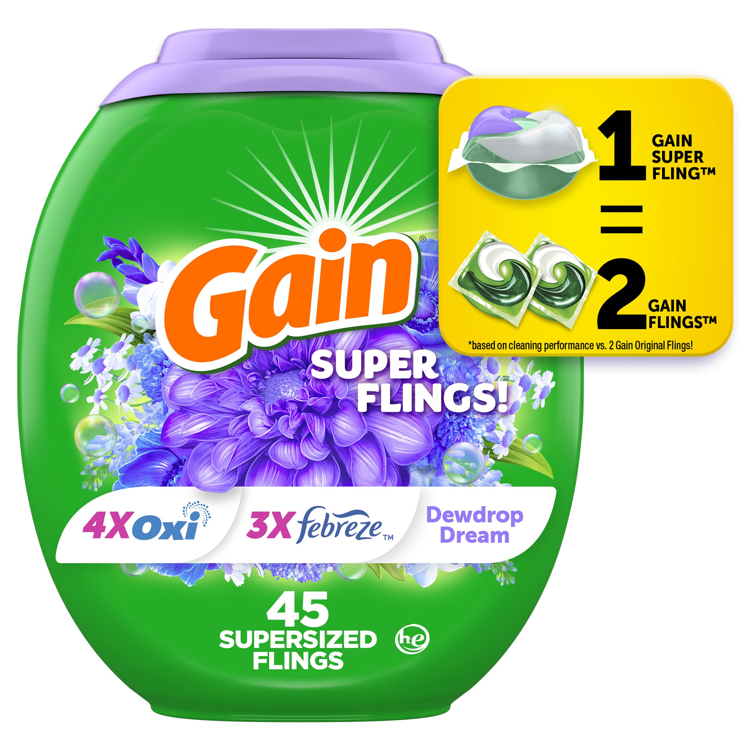 Detergente Para Ropa Gain Super Size Flings, 45 Unidades - Venta Internacional. $915
