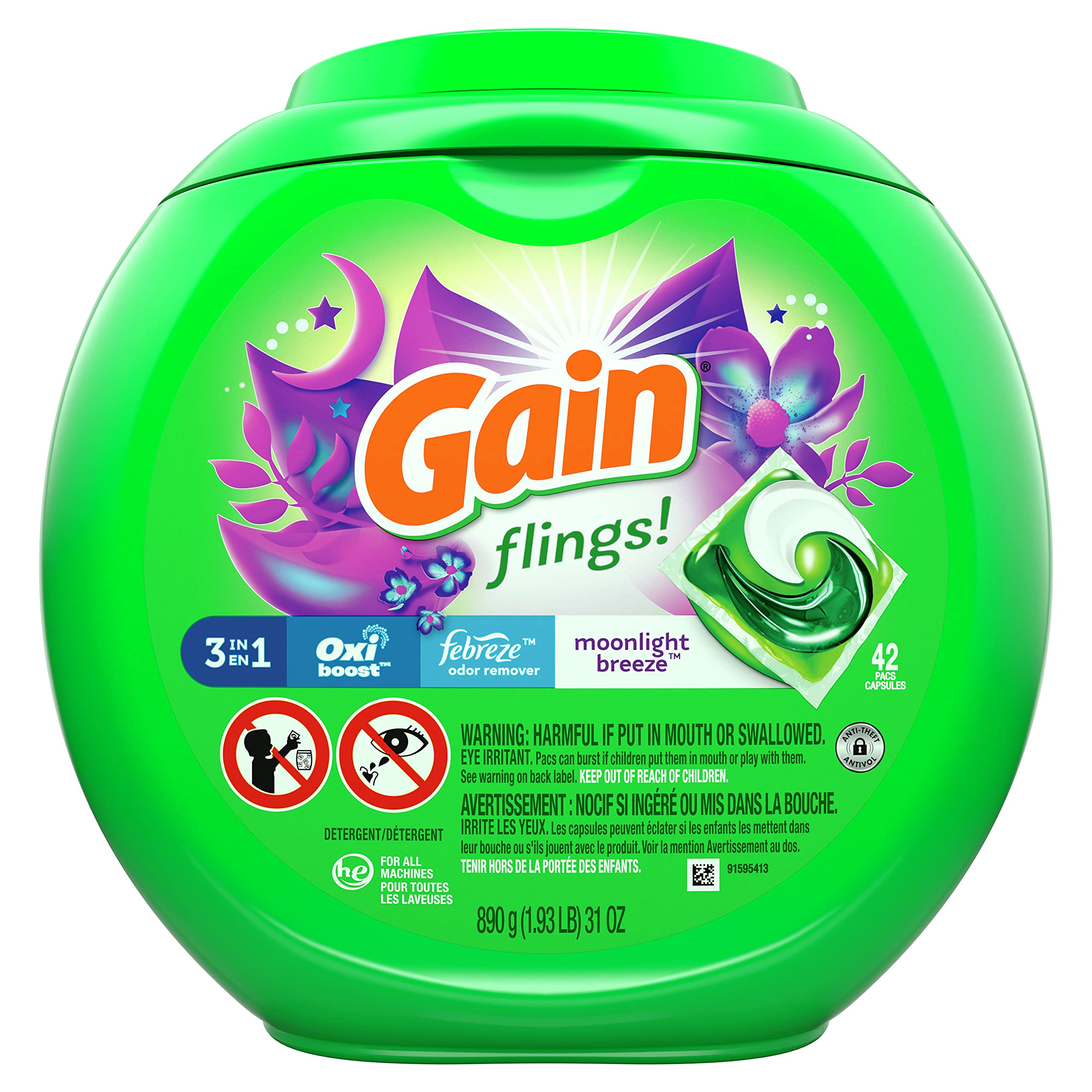 Foto 2 pulgar | Detergente Para Ropa Gain Flings! Moonlight Breeze 42 Unidades - Venta Internacional