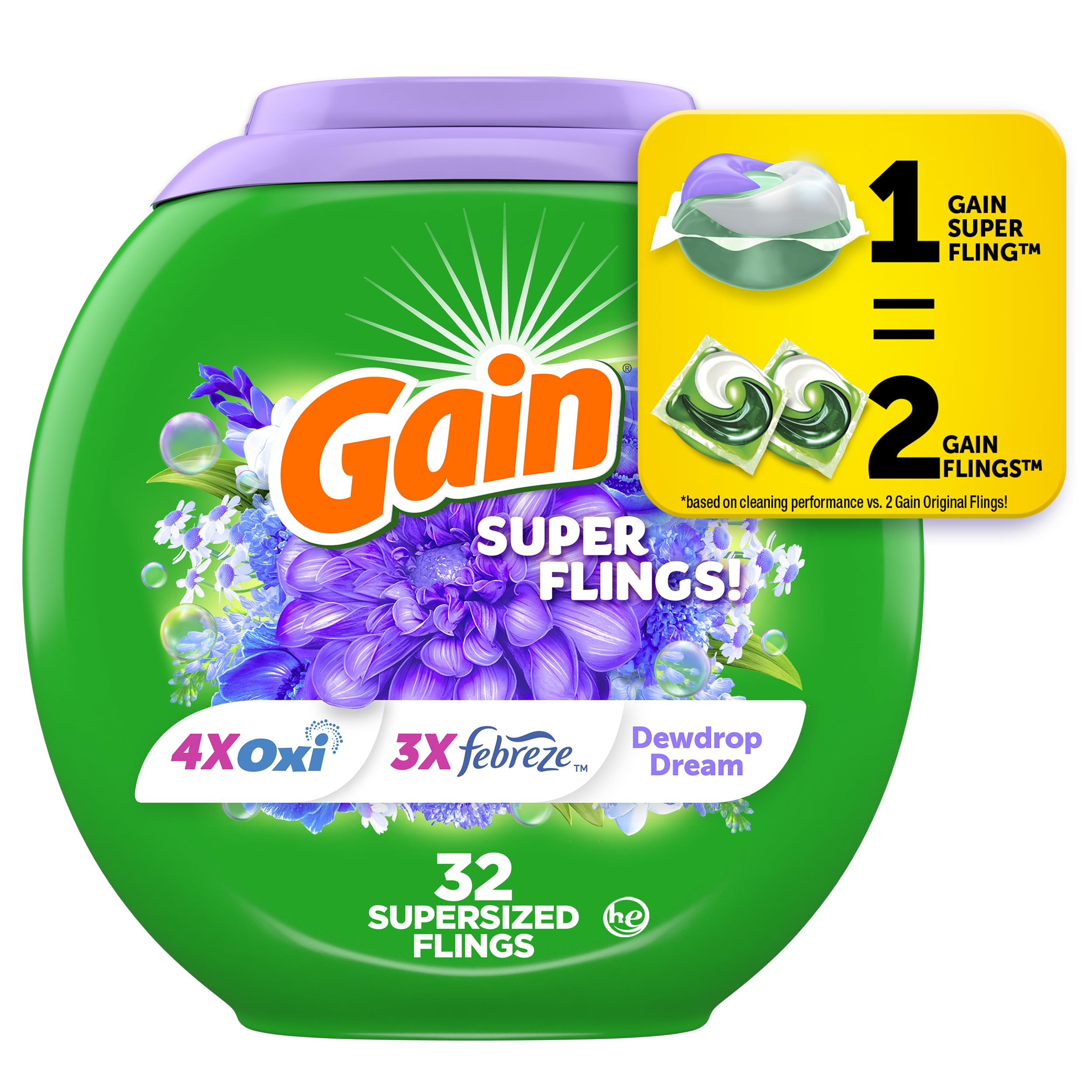 Foto 2 pulgar | Detergente Para Ropa Gain Super Size Flings, 32 Paquetes - Venta Internacional.