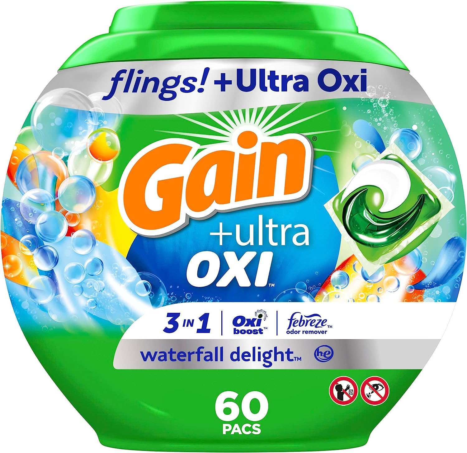 Foto 2 pulgar | Detergente Para Ropa Pacs Gain Flings Ultra Oxi, 60 Unidades - Venta Internacional.