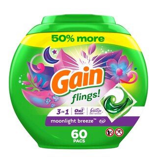 Foto 1 | Jabón y Detergente para Ropa Gain Flings! Moonlight Breeze 1 Frasco con 60 Piezas - Venta Internacional