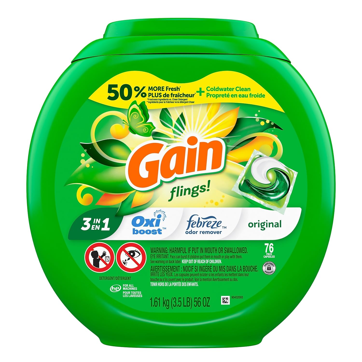 Foto 2 pulgar | Detergente Y Jabón Para Ropa Gain Flings Original, 76 Unidades - Venta Internacional.