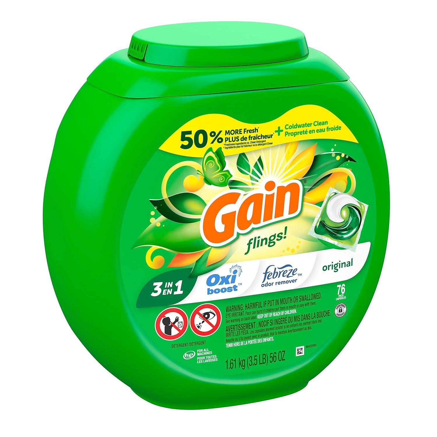 Foto 5 pulgar | Detergente Y Jabón Para Ropa Gain Flings Original, 76 Unidades - Venta Internacional.
