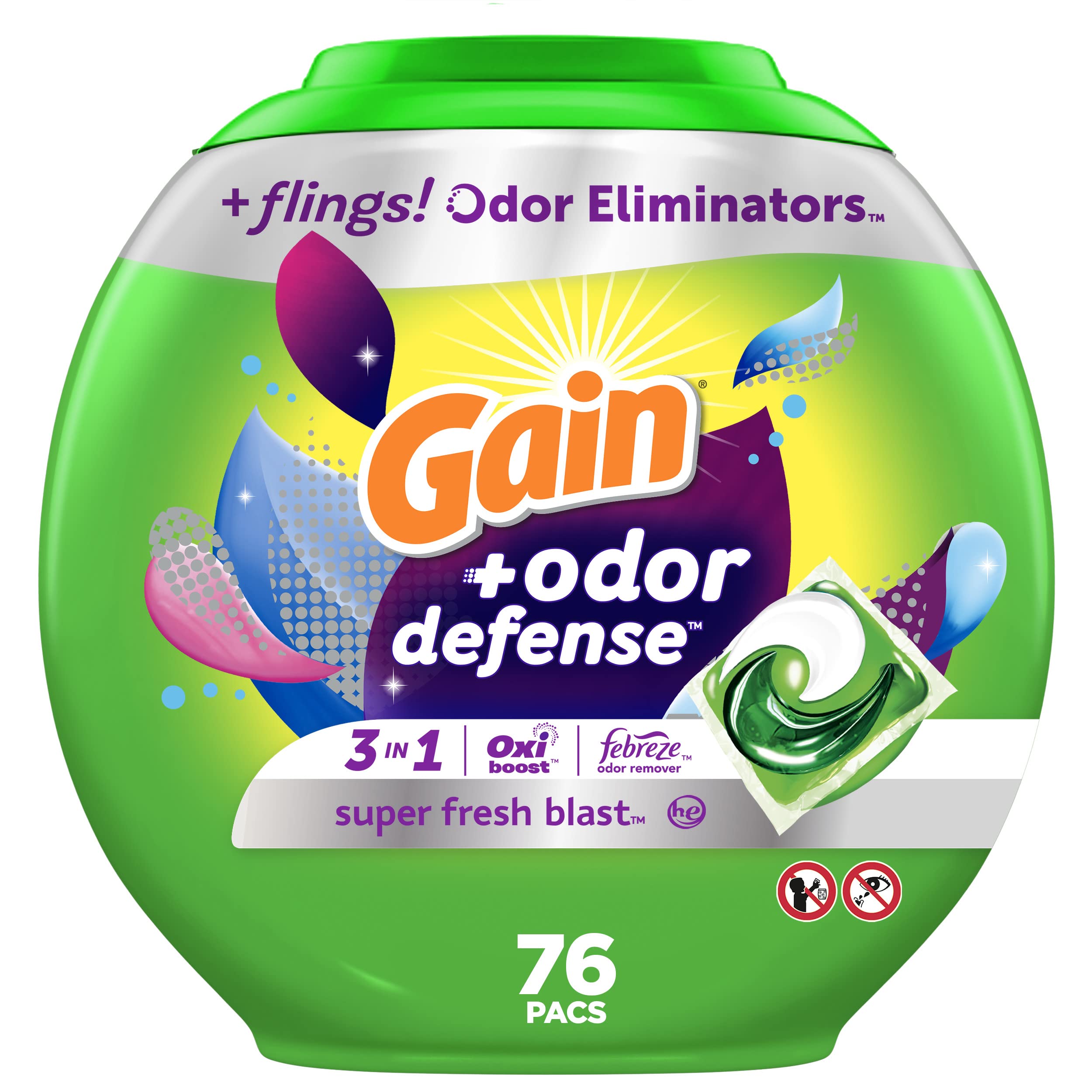 Foto 2 pulgar | Detergente Para Ropa Gain Flings Odor Defense, 76 Unidades - Venta Internacional.