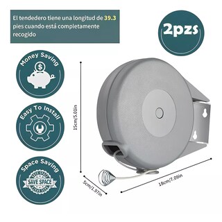 Foto 3 | 2 Tendedero Retráctil Plegable Para Interior Y Exterior 24m Eo Safe Imports Esi-15045 Gris