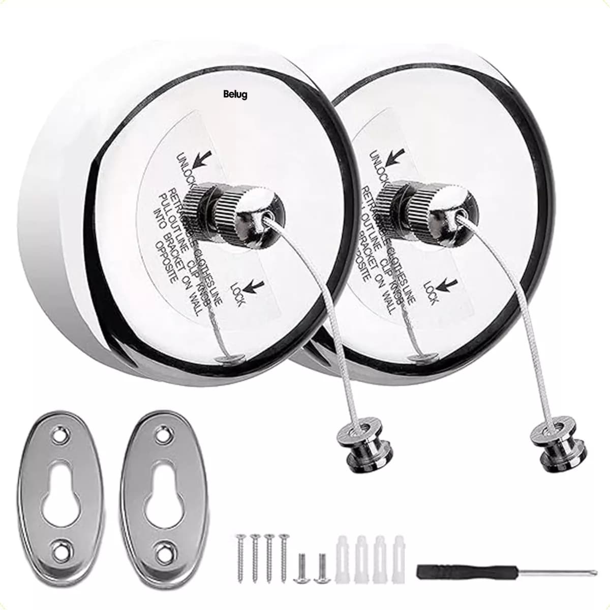 2pcs Tendedero De Ropa Retráctil Carrete Plata Brillante $473