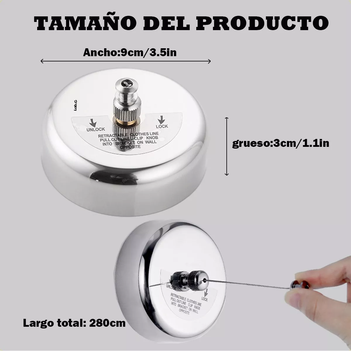Foto 4 pulgar | 2pcs Tendedero De Ropa Retráctil Carrete Plata Brillante