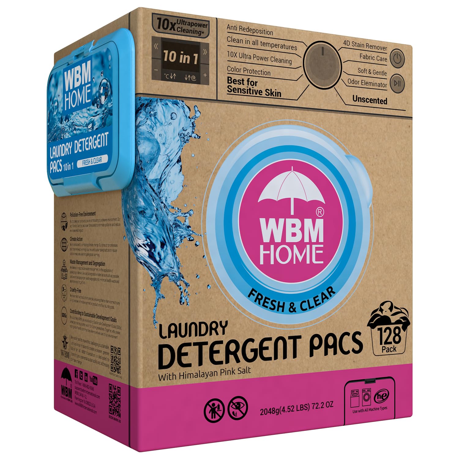 Foto 1 | Detergente En Cápsulas Wbm Home Fresh & Clear, 128 Unidades - Venta Internacional.