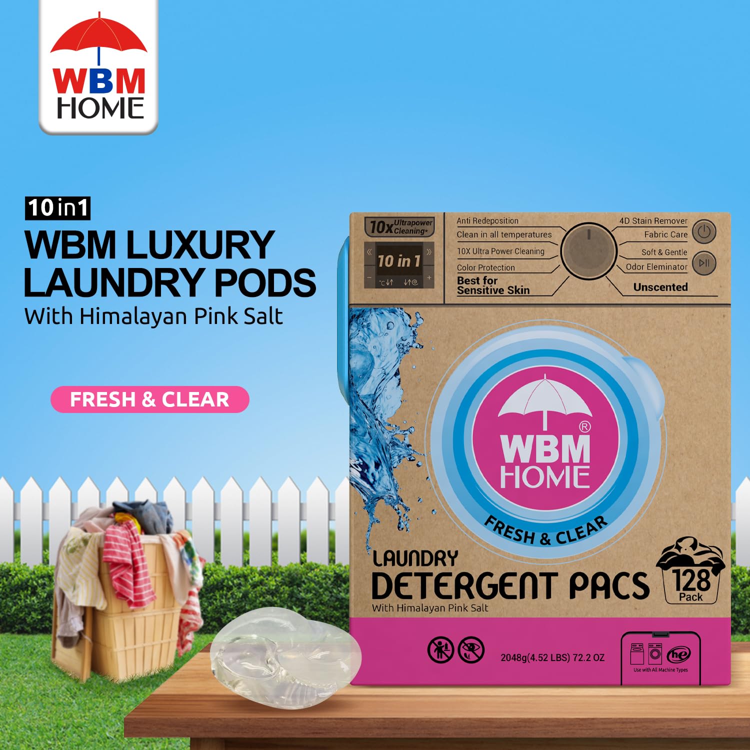 Foto 3 pulgar | Detergente En Cápsulas Wbm Home Fresh & Clear, 128 Unidades - Venta Internacional.