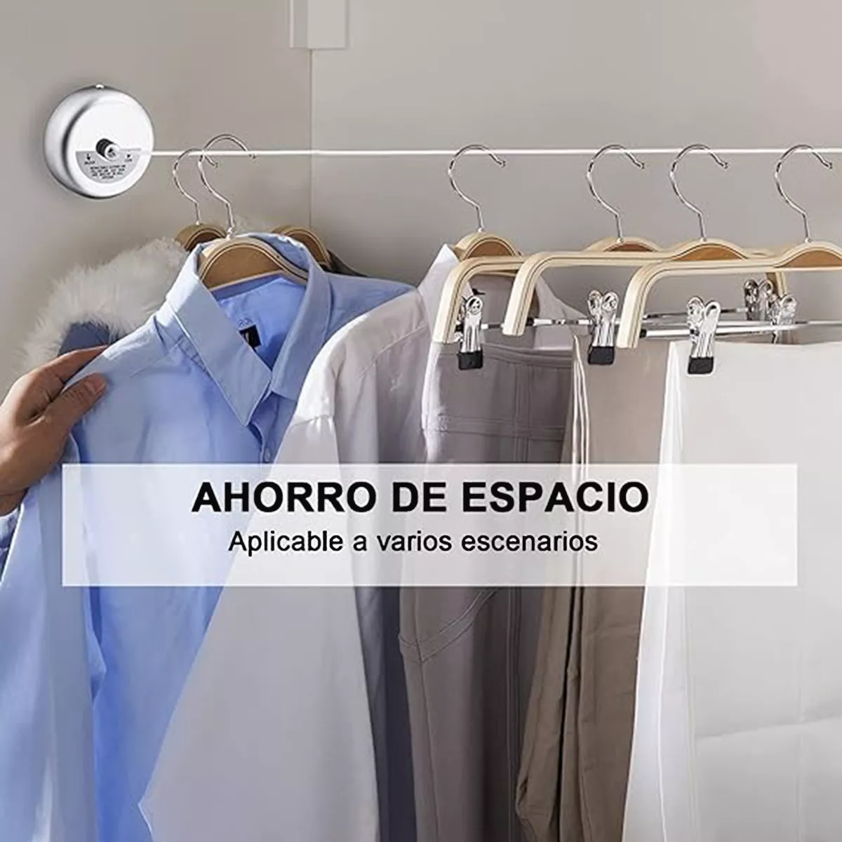 Foto 5 pulgar | 2pcs Tendedero De Ropa Retráctil Carrete Belug Plata Brillante