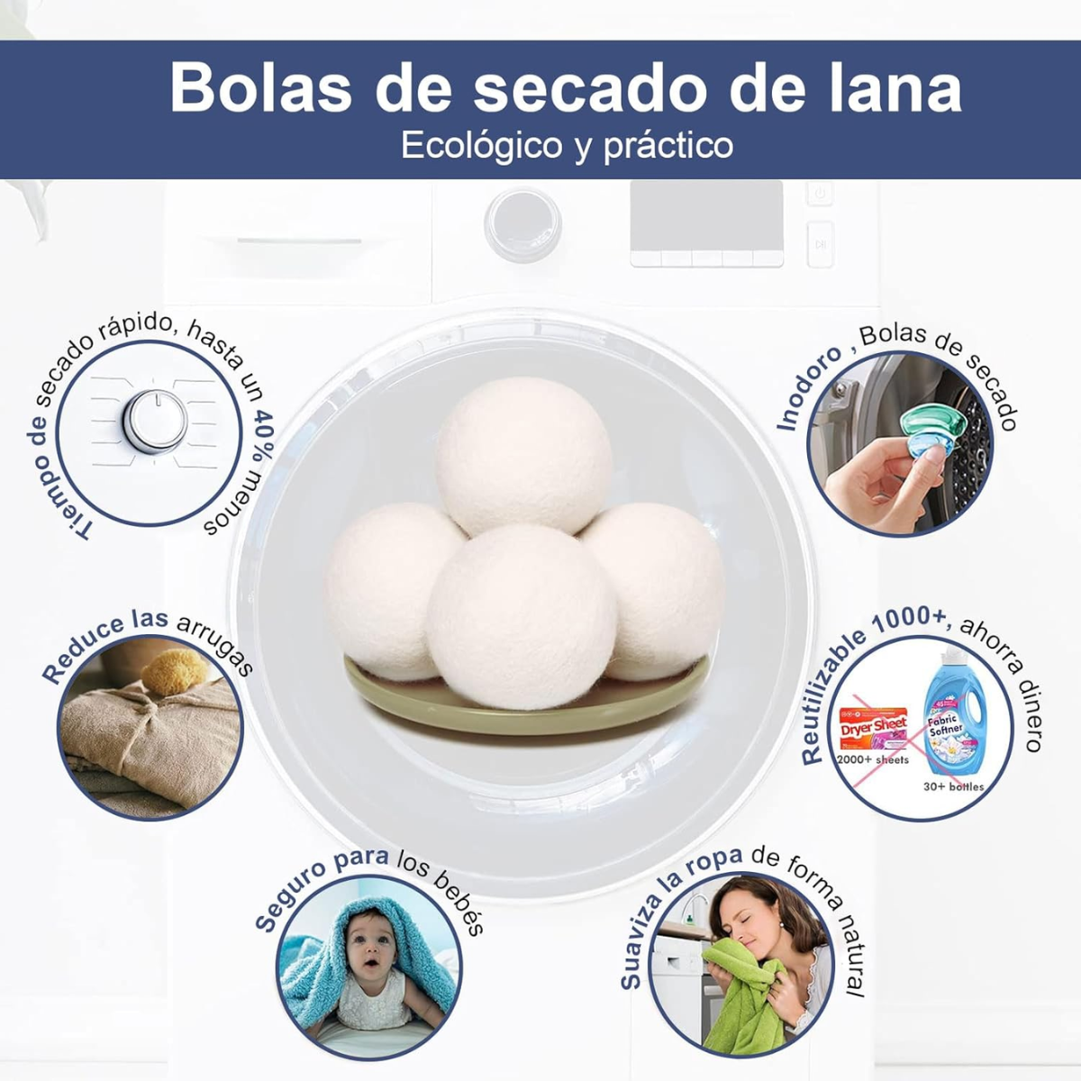 Foto 7 pulgar | 6 Bolas De Lana Lavandería Lavar Y Secar Ropa Reusables