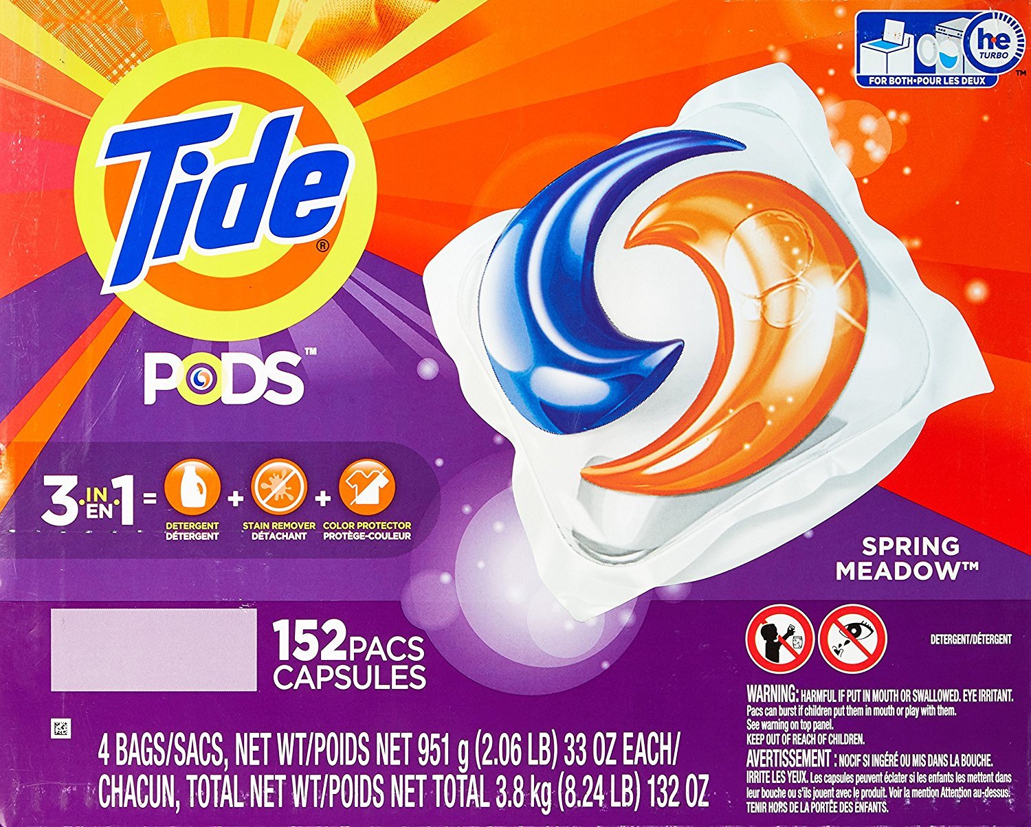 Detergente Para Ropa Tide Spring Meadow Pods, 152 Unidades - Venta Internacional. $1,963