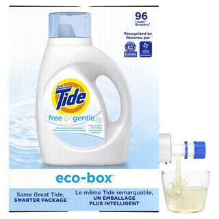 Foto 1 | Detergente Para Ropa Tide Free And Gentle Eco-box, 2.72 L, 96 Cargas - Venta Internacional.