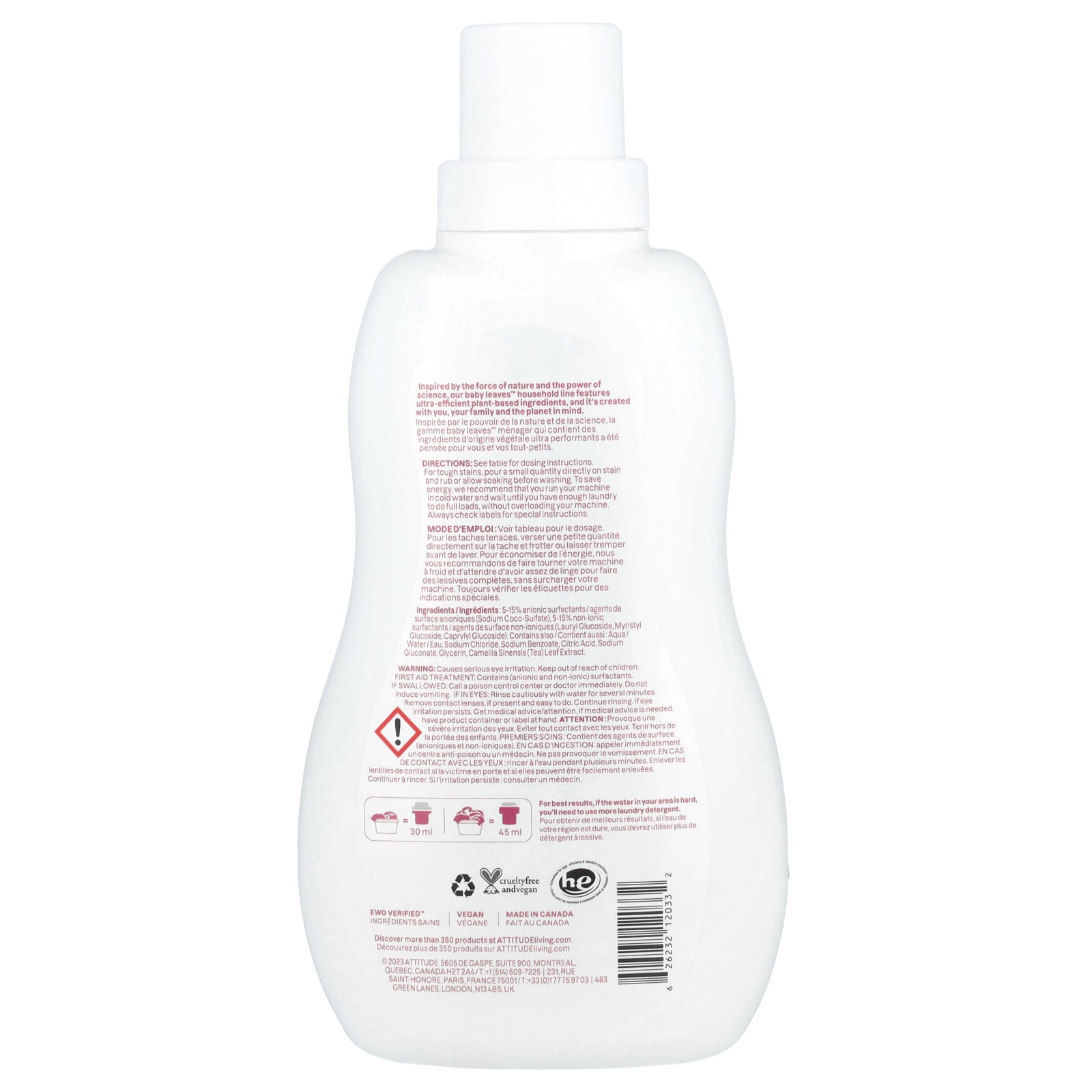 Foto 3 pulgar | Detergente Para Ropa Attitude Baby Leaves Extra Gentle 1.04 L - Venta Internacional.