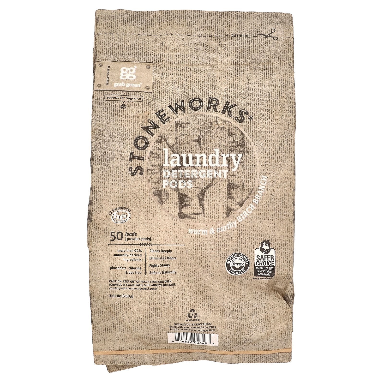 Foto 2 pulgar | Detergente Para Ropa En Cápsulas Grab Green Stoneworks Birch Branch  750 G - Venta Internacional.