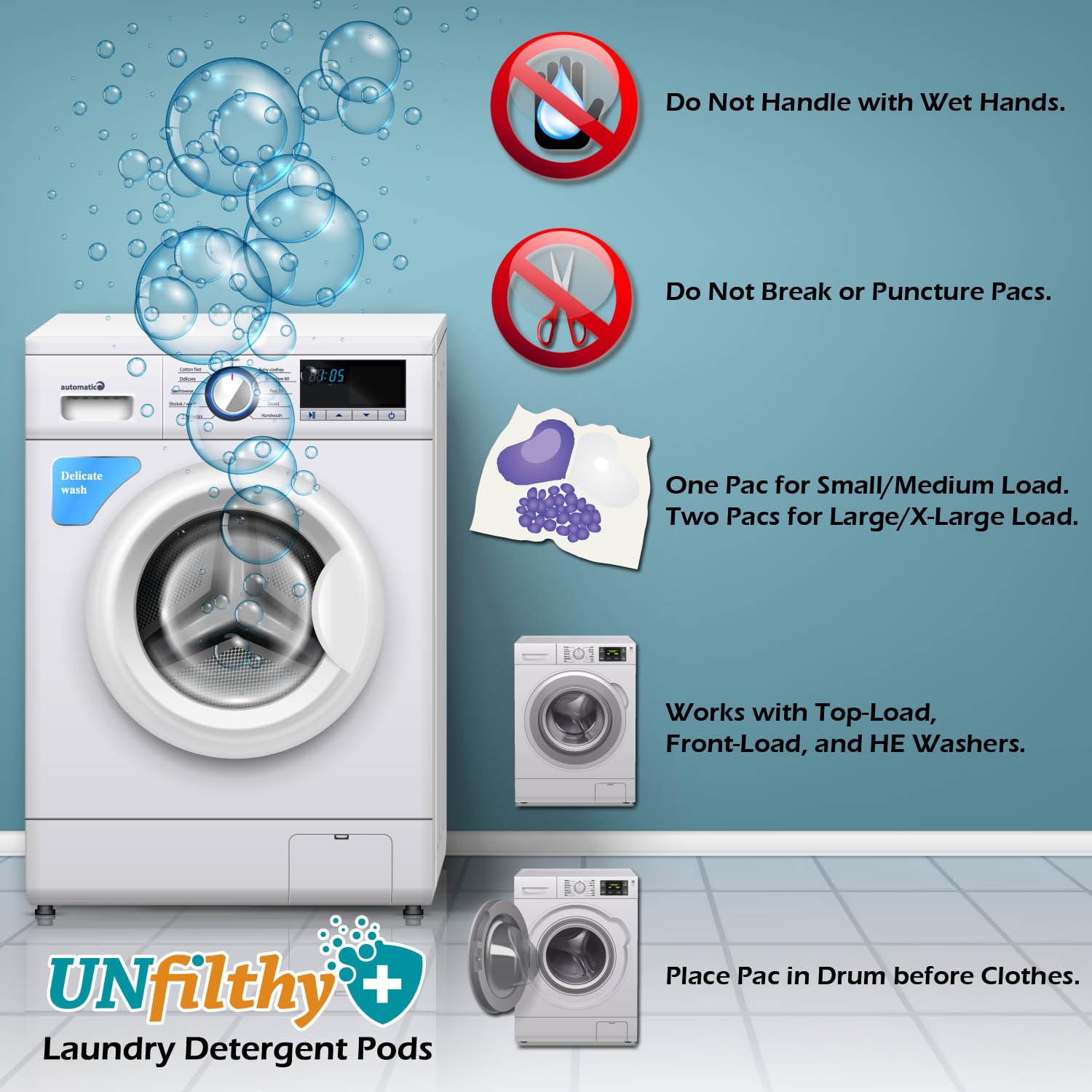 Foto 7 | Laundry Pacs Unfilthy Concentrated, Sin Perfume (30 Unidades), Para 30 Cargas - Venta Internacional.