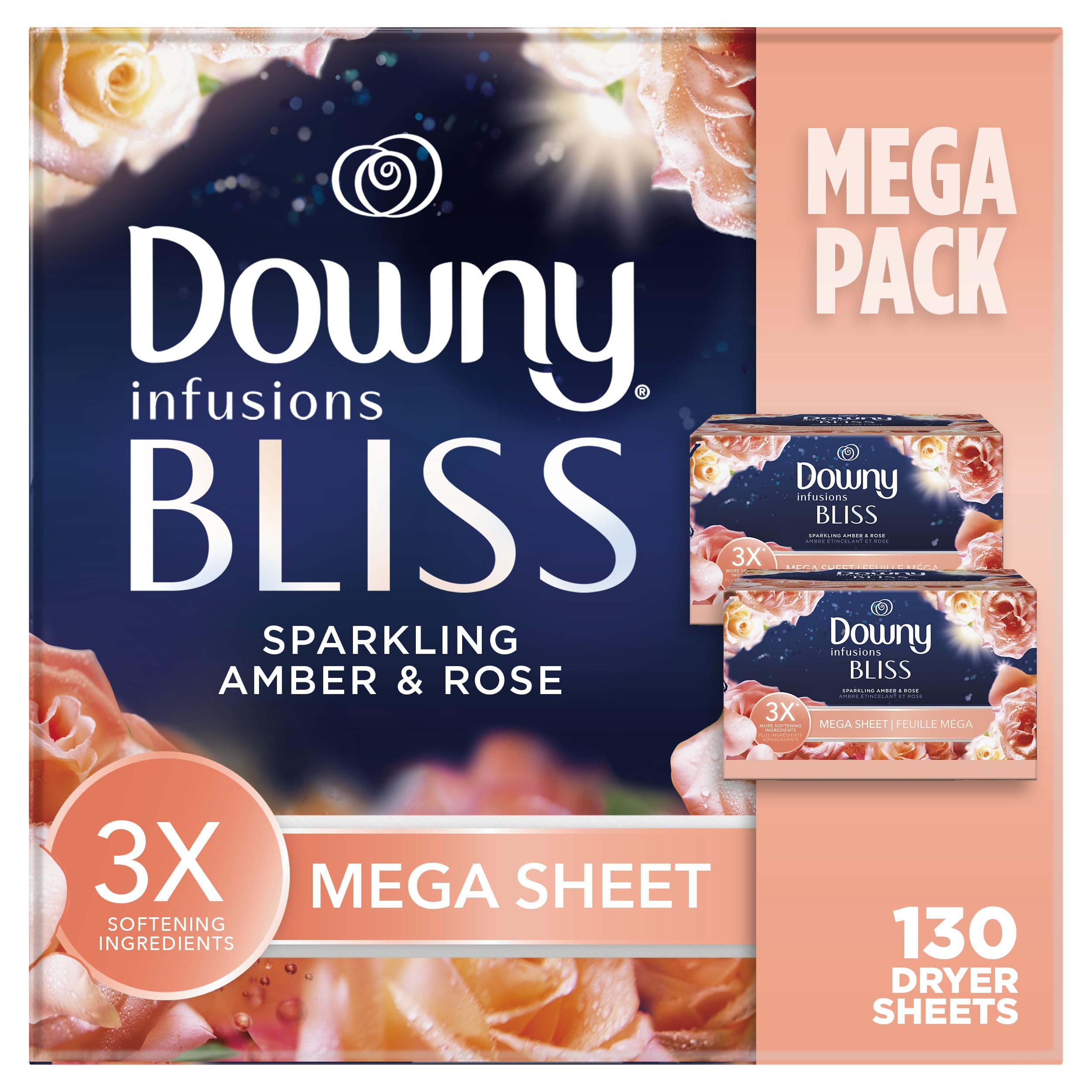 Foto 2 pulgar | Suavizante en Hojas Downy para Secadora Infusions Bliss Amber y Rosa 130 Hojas - Venta Internacional