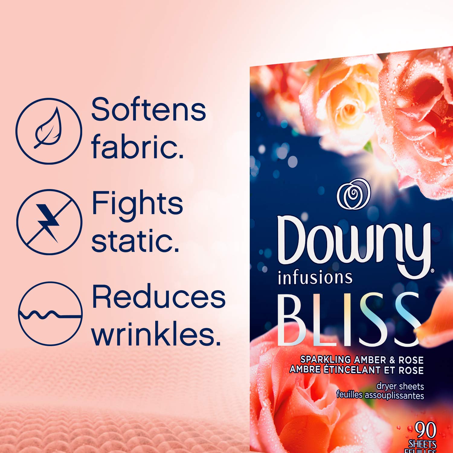 Foto 4 pulgar | Suavizante en Hojas Downy para Secadora Infusions Bliss Amber y Rosa 130 Hojas - Venta Internacional