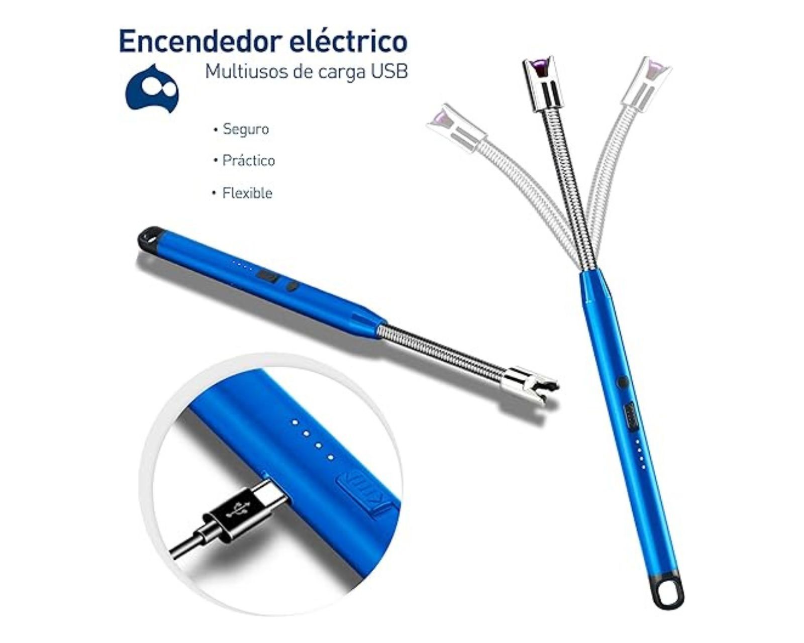 Foto 3 pulgar | Encendedor Electrónico Bluelander Carga Usb con Cuello Flexible Azul