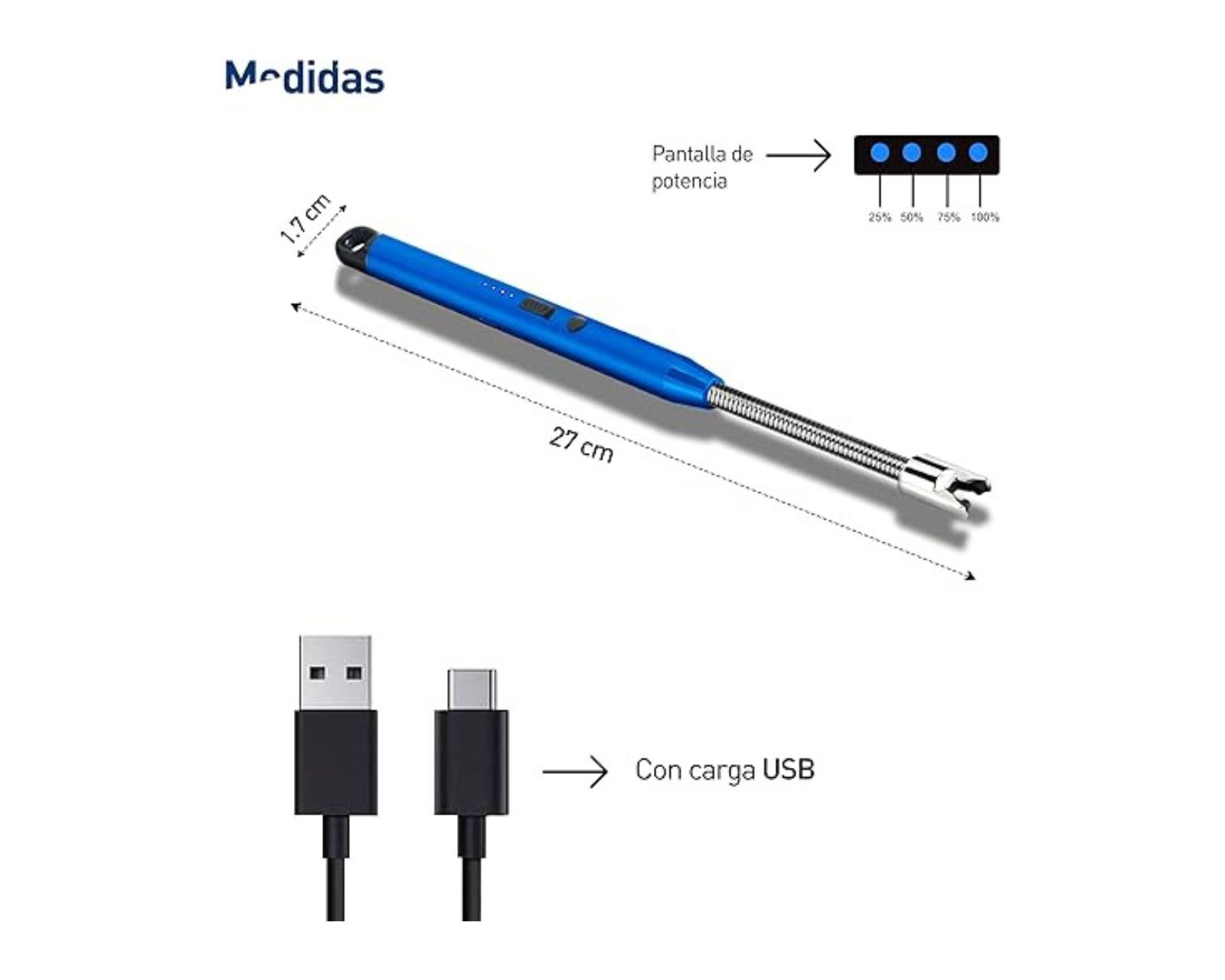 Foto 5 pulgar | Encendedor Electrónico Bluelander Carga Usb con Cuello Flexible Azul