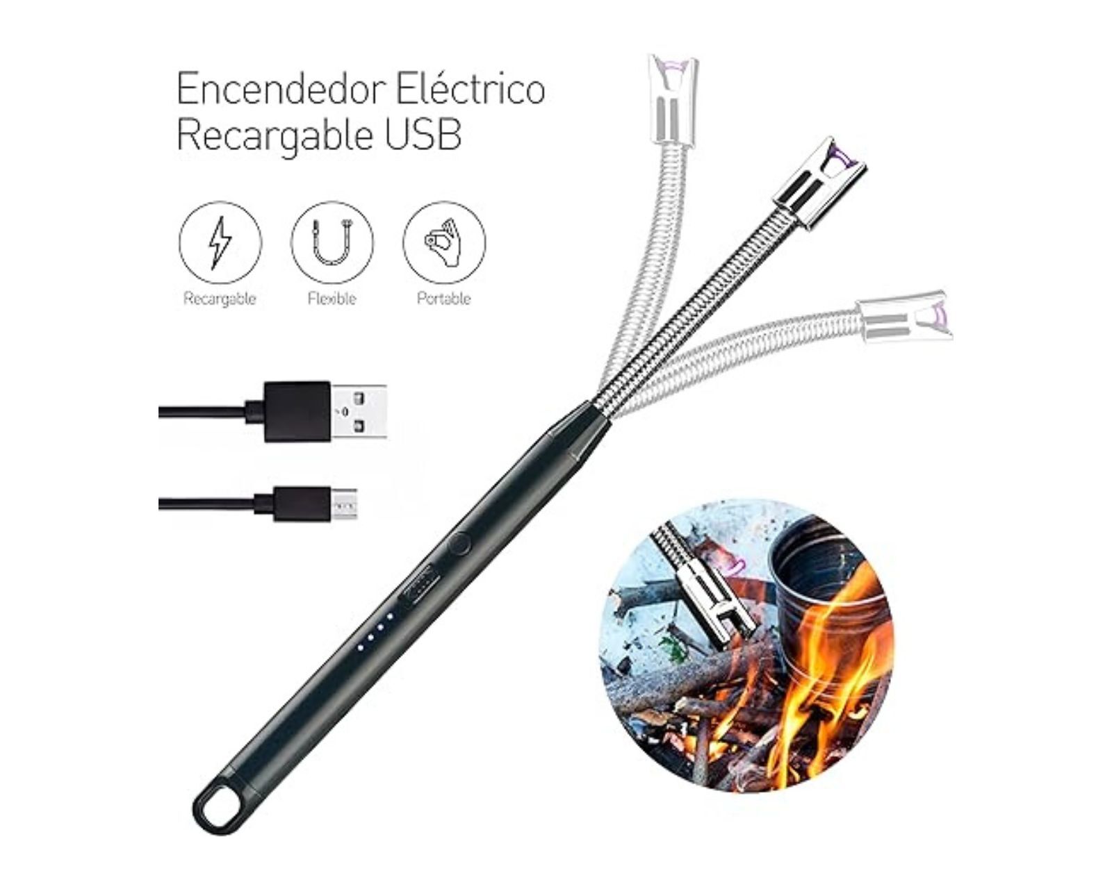 Foto 4 pulgar | Encendedor Electrónico Recargable con Cuello Flexible y Resistencia al Viento