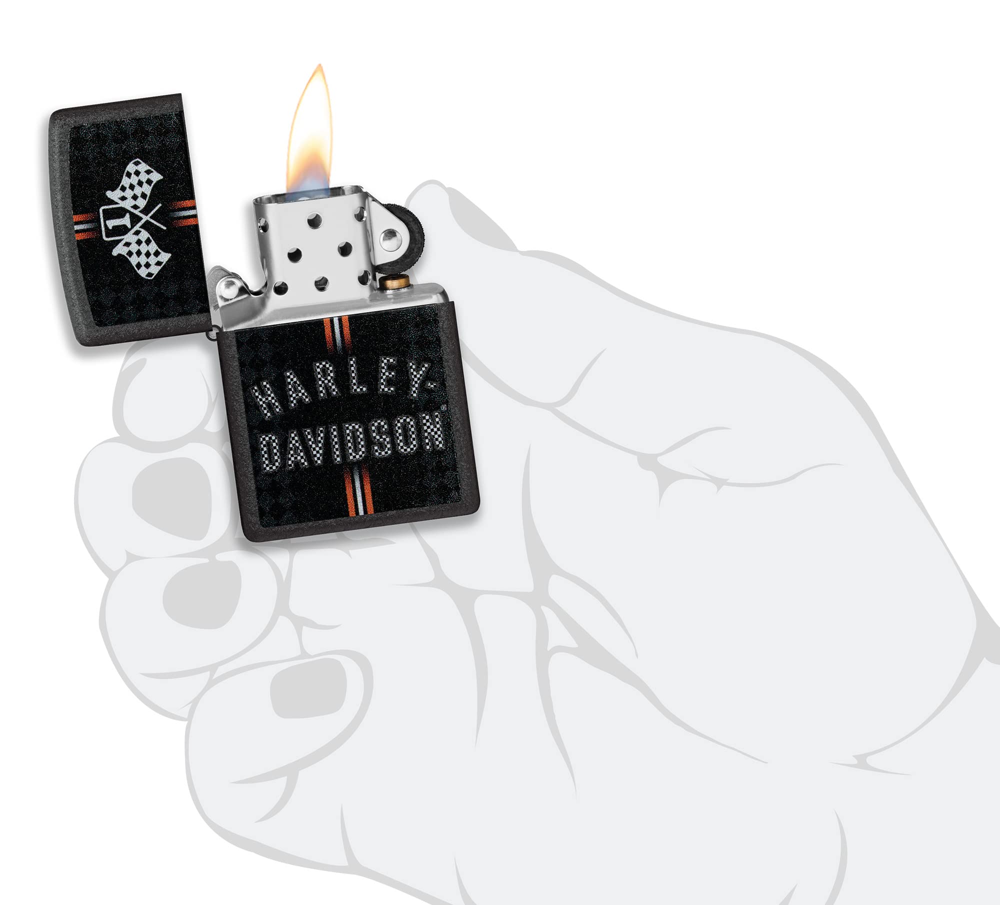 Foto 6 pulgar | Mechero De Bolsillo Zippo Harley-davidson Con Diseño De Banderas A Cuadros - Venta Internacional.