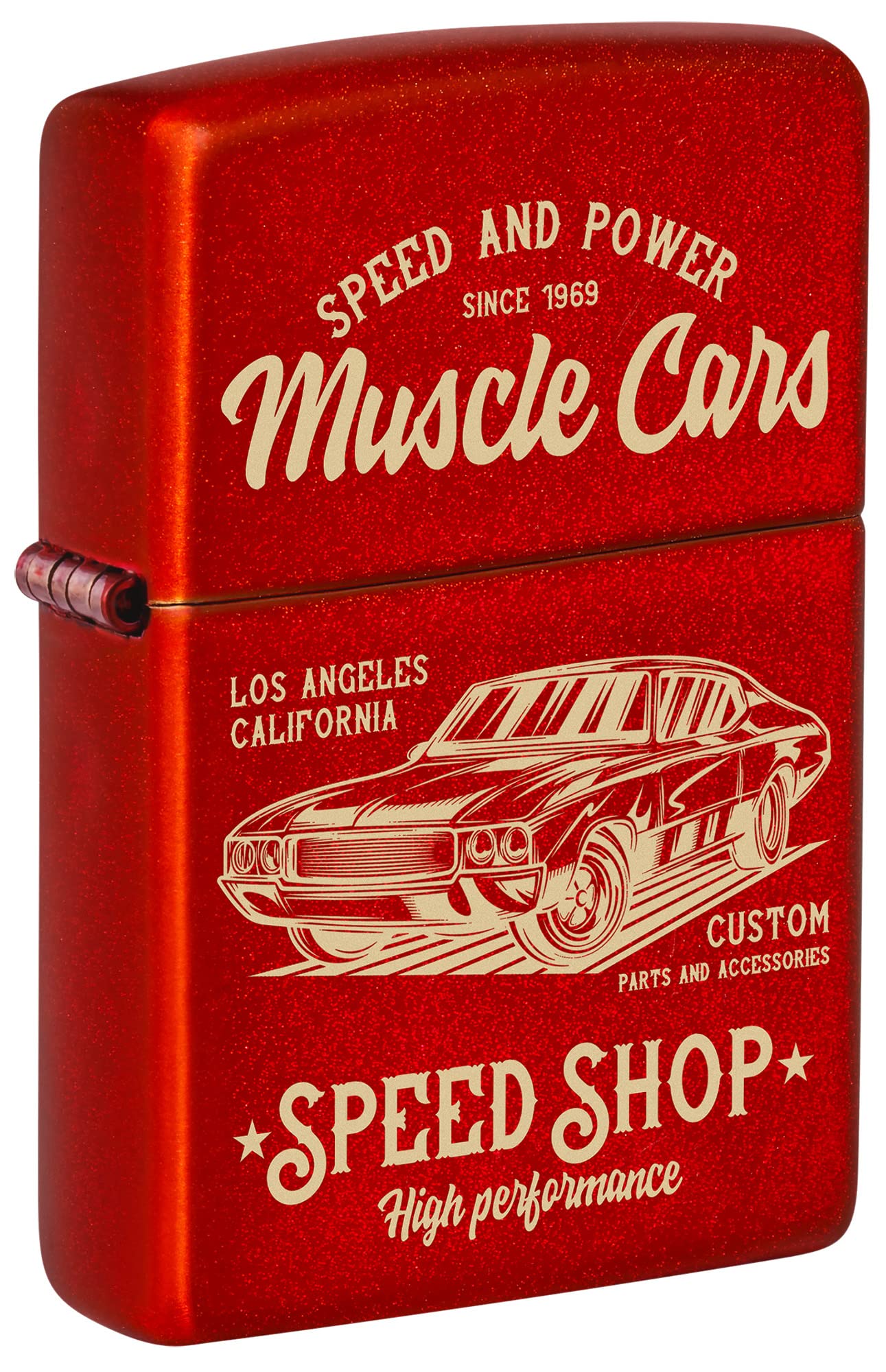 Mechero De Bolsillo Zippo Muscle Car, Diseño Rojo Metalizado - Venta Internacional.