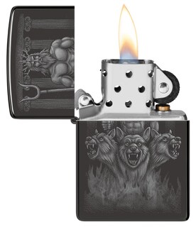 Foto 3 | Mechero De Bolsillo Zippo, Diseño De Perros Griegos, Color Negro Pulido - Venta Internacional.