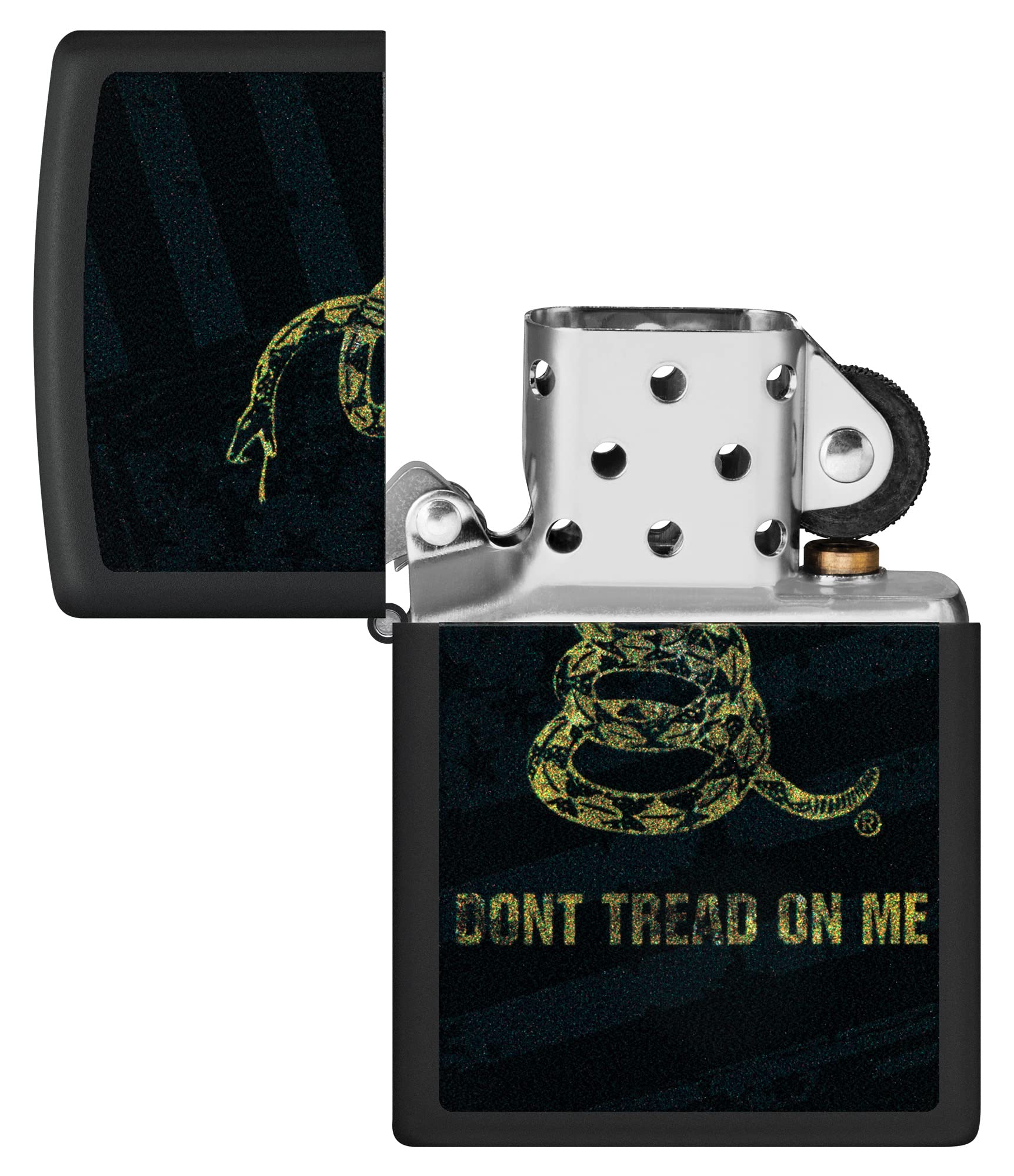 Foto 5 pulgar | Mechero De Bolsillo Zippo Don't Tread On Me Con Diseño De Serpiente Y Bandera, Color Negro - Venta Internacional.