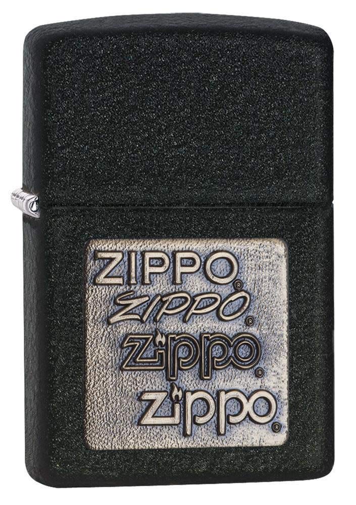 Encendedor De Bolsillo Zippo Con Emblema De Latón Negro Craquelado - Venta Internacional.