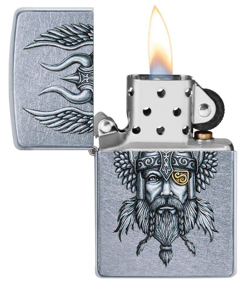 Foto 4 pulgar | Mechero De Bolsillo Zippo Viking Warrior Design Street Chrome - Venta Internacional.