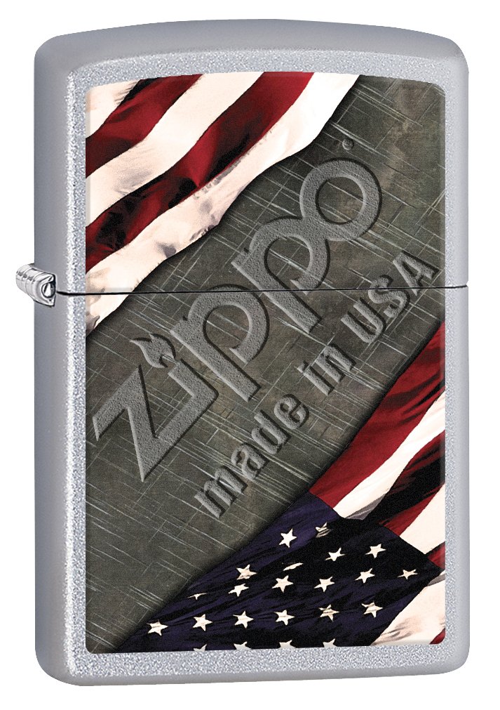 Foto 2 pulgar | Mechero Zippo Con Bandera Estadounidense De Metal Cromado Satinado 77001 - Venta Internacional.