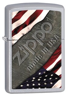 Foto 1 | Mechero Zippo Con Bandera Estadounidense De Metal Cromado Satinado 77001 - Venta Internacional.