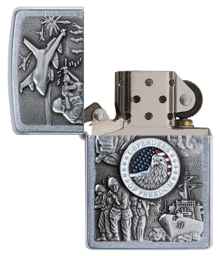 Foto 5 pulgar | Mechero De Bolsillo Zippo Defenders Of Freedom Emblem Street Chrome - Venta Internacional.